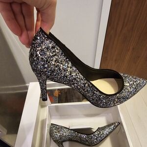 Guess Black and Silver Glitter Heels